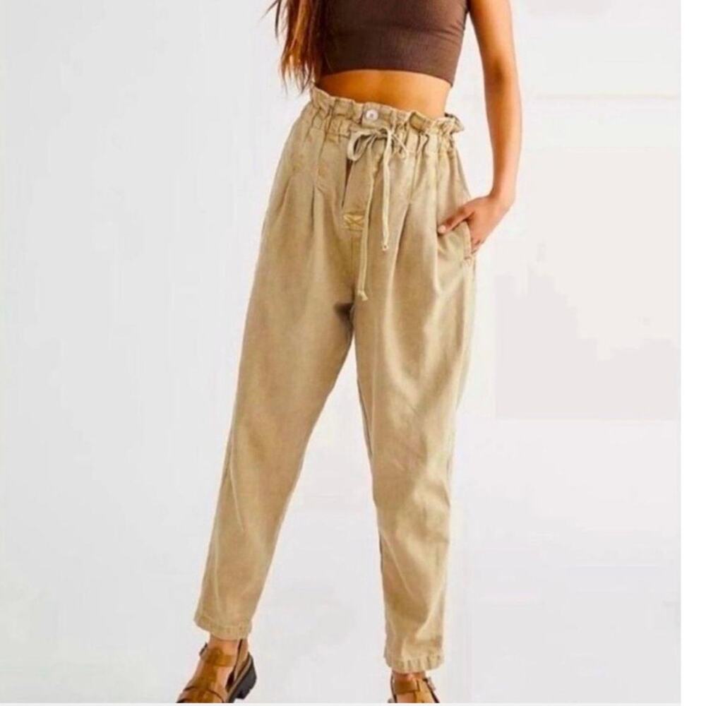 Free People Margate Paperbag Waist High-rise Pants Khaki Size S Tapered